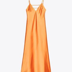 NWT ZARA SATIN MIDI DRESS IN ORANGE